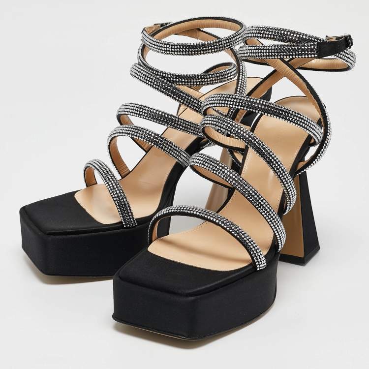 Pre Owned Mach & Mach Black Satin Sydney Platform Sandals Size 40