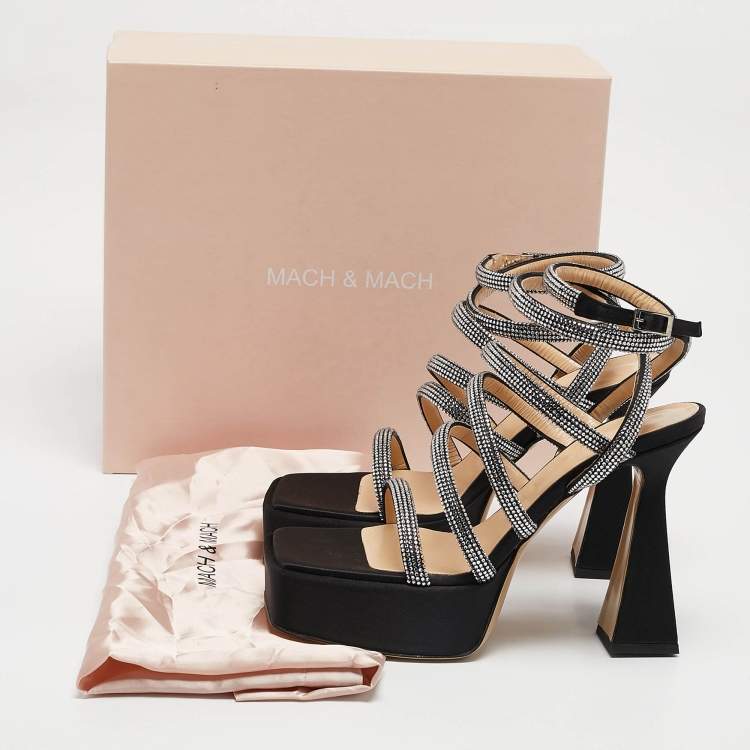 Pre Owned Mach & Mach Black Satin Sydney Platform Sandals Size 40