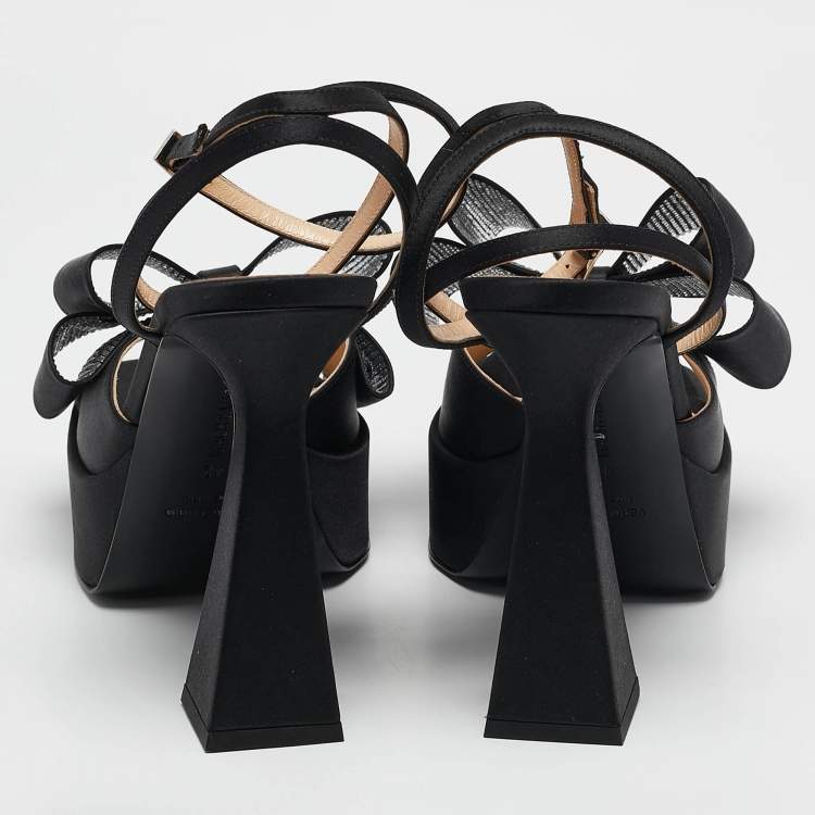 Pre Owned Mach & Mach Black Satin Le Cadeau Platform Sandals Size 42