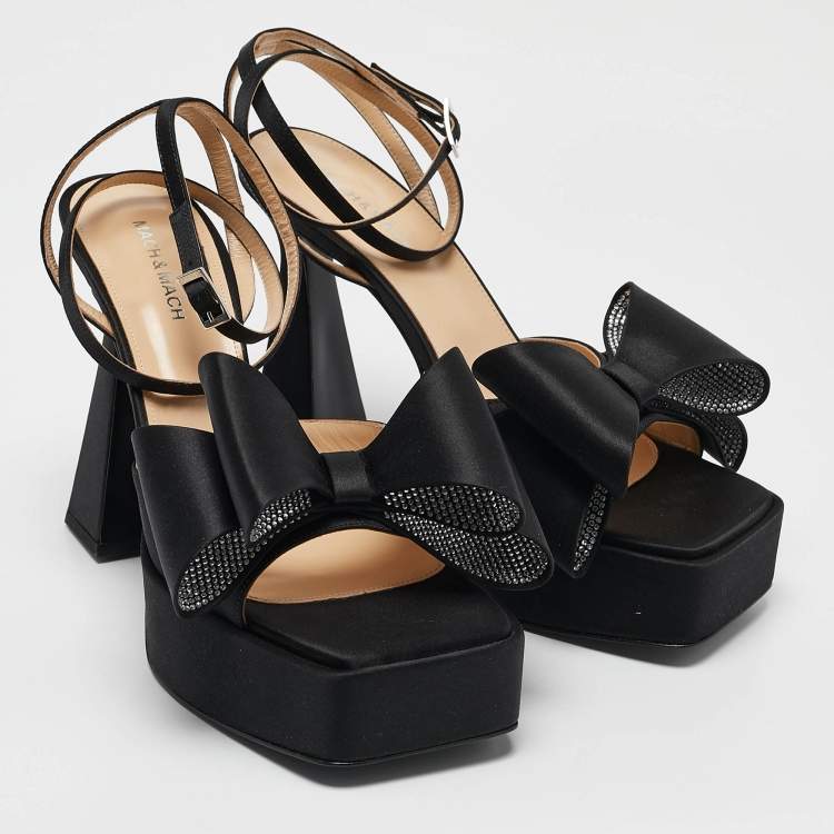 Pre Owned Mach & Mach Black Satin Le Cadeau Platform Sandals Size 42