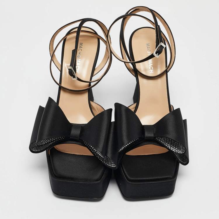 Pre Owned Mach & Mach Black Satin Le Cadeau Platform Sandals Size 42