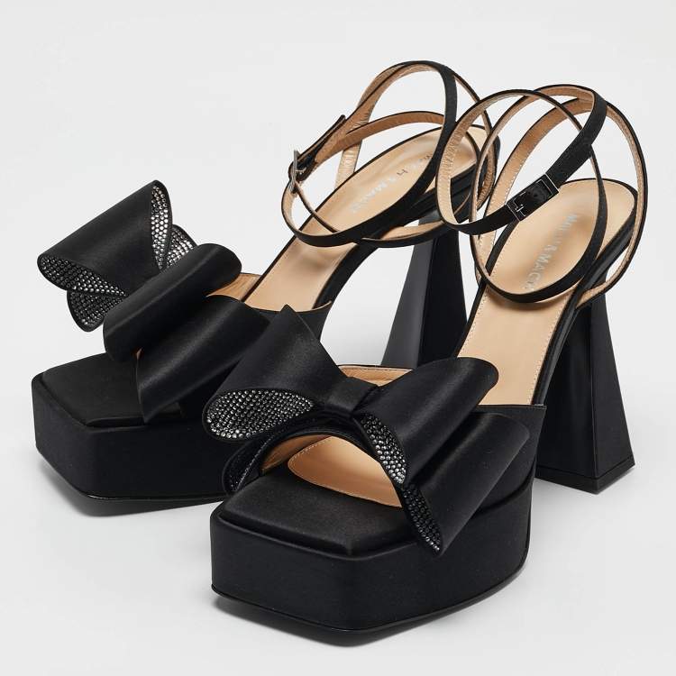 Pre Owned Mach & Mach Black Satin Le Cadeau Platform Sandals Size 42