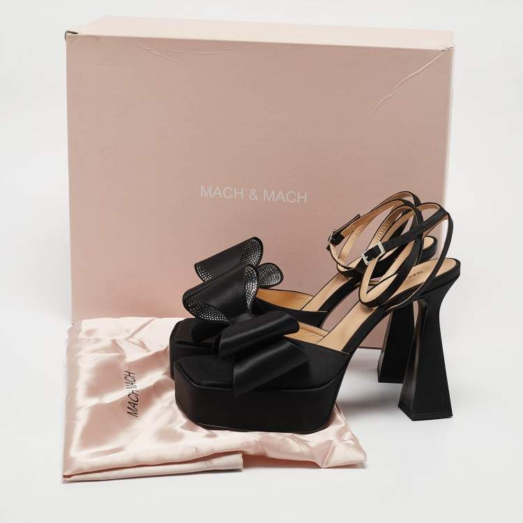 Pre Owned Mach & Mach Black Satin Le Cadeau Platform Sandals Size 42