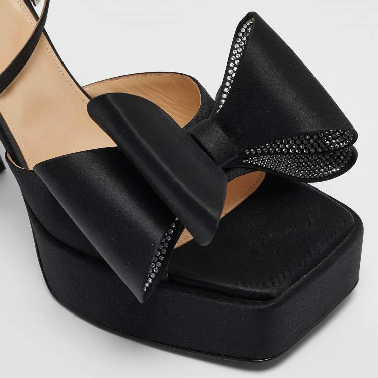 Pre Owned Mach & Mach Black Satin Le Cadeau Platform Sandals Size 42