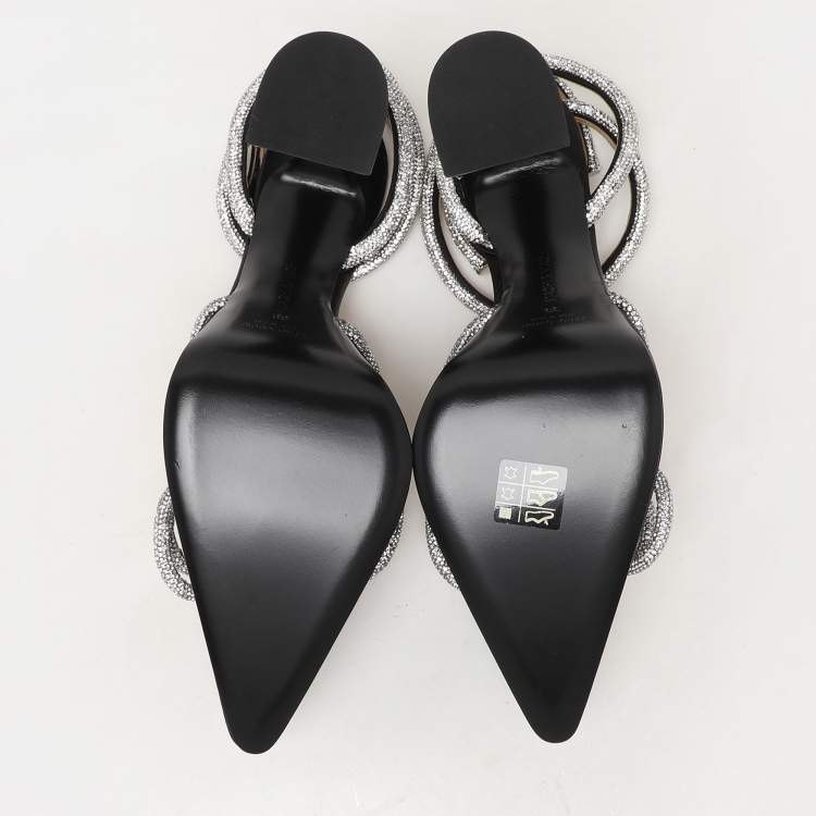 Pre Owned Mach & Mach Black Satin Double Bow Crystal Embellished Platform Pumps Size 39