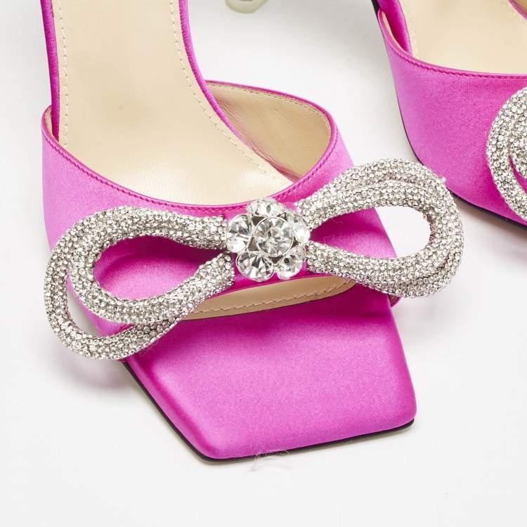Pre Owned Mach & Mach Pink Satin Double Bow Slide Sandals Size 38.5