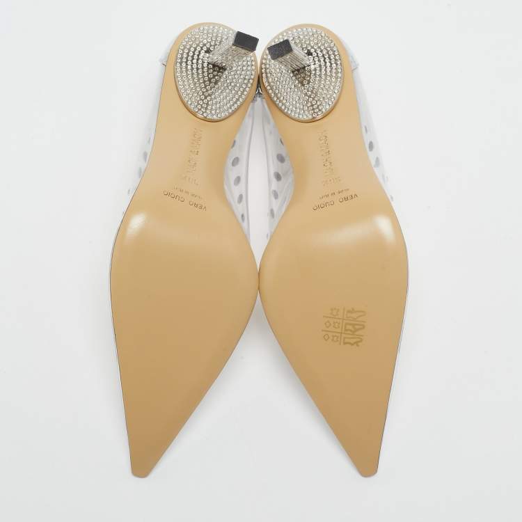 Pre Owned Mach & Mach Transparent PVC and Leather Diamond Dreams Pumps Size 38.5