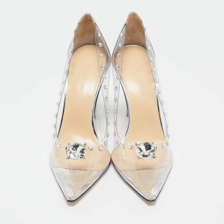Pre Owned Mach & Mach Transparent PVC and Leather Diamond Dreams Pumps Size 38.5