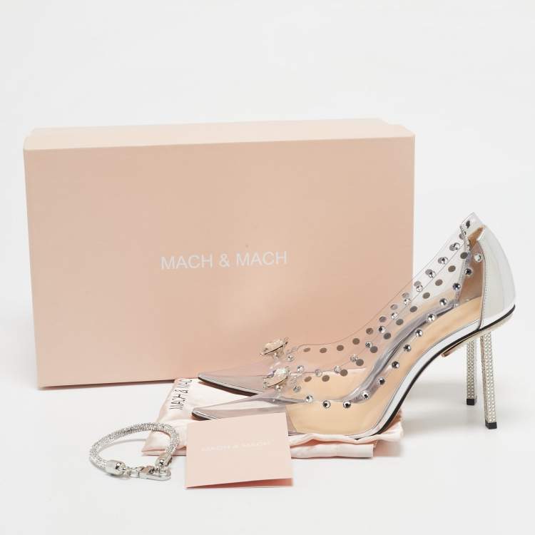 Pre Owned Mach & Mach Transparent PVC and Leather Diamond Dreams Pumps Size 38.5