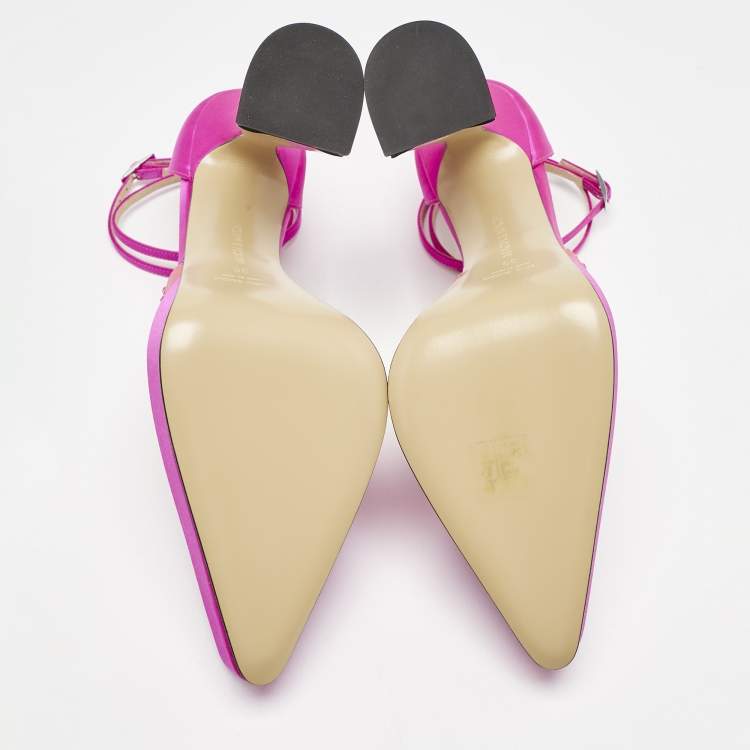 Pre Owned Mach & Mach Pink Satin Galaxy Crystalized Platform Pumps Size 39