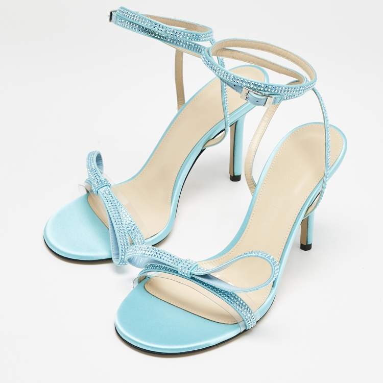 Pre Owned Mach & Mach Blue Satin and PVC French Bow Sandals Size 37