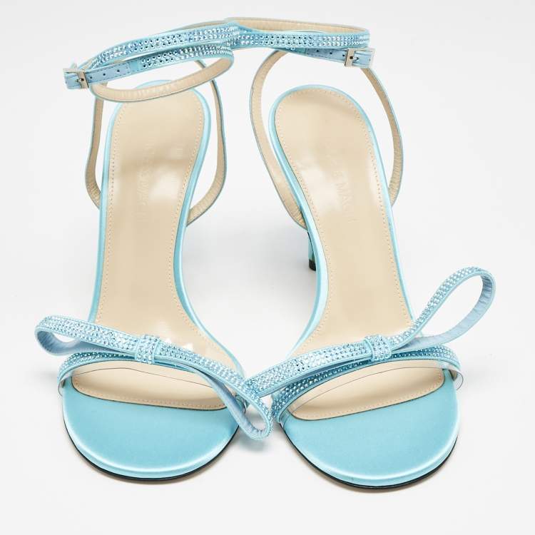 Pre Owned Mach & Mach Blue Satin and PVC French Bow Sandals Size 37
