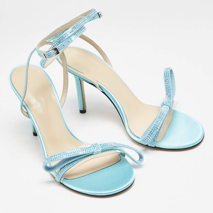 Pre Owned Mach & Mach Blue Satin and PVC French Bow Sandals Size 37