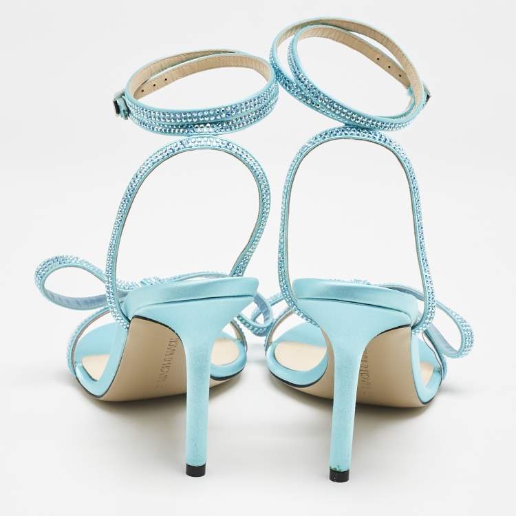 Pre Owned Mach & Mach Blue Satin and PVC French Bow Sandals Size 37