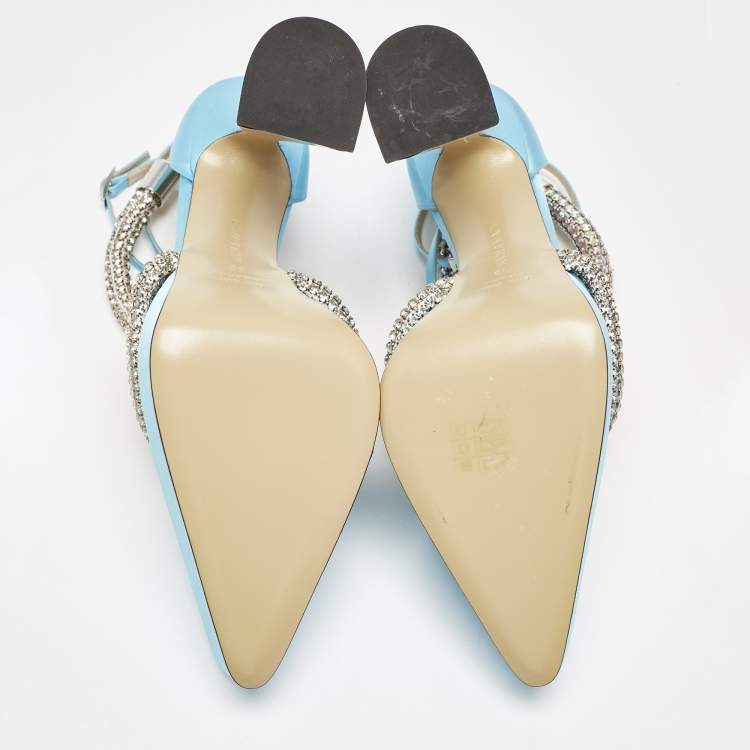 Pre Owned Mach & Mach Blue Satin Crystal Embellished Kimberly Platform Pumps Size 39