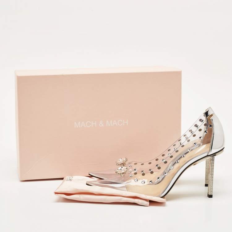 Pre Owned Mach & Mach Transparent PVC and Leather Diamond Dreams Pumps Size 38