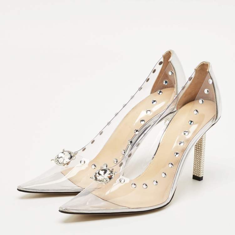 Pre Owned Mach & Mach Transparent PVC and Leather Diamond Dreams Pumps Size 38
