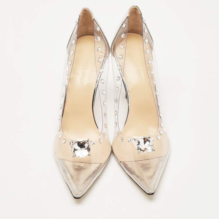 Pre Owned Mach & Mach Transparent PVC and Leather Diamond Dreams Pumps Size 38