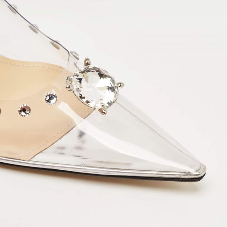 Pre Owned Mach & Mach Transparent PVC and Leather Diamond Dreams Pumps Size 38