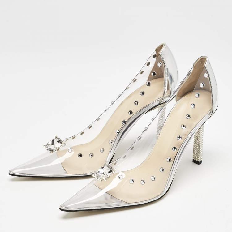Pre Owned Mach & Mach Transparent PVC and Leather Diamond Dreams Pumps Size 39
