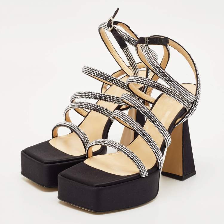 Pre Owned Mach & Mach Black Satin Sydney Platform Sandals Size 41