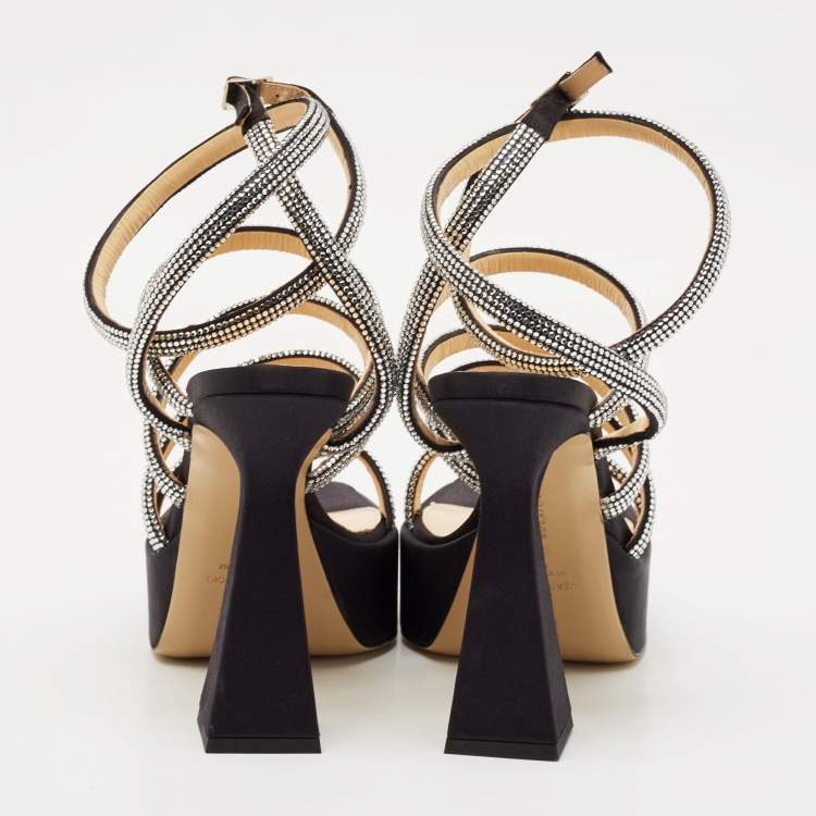 Pre Owned Mach & Mach Black Satin Sydney Platform Sandals Size 41