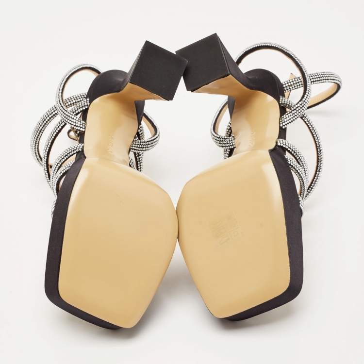 Pre Owned Mach & Mach Black Satin Sydney Platform Sandals Size 41