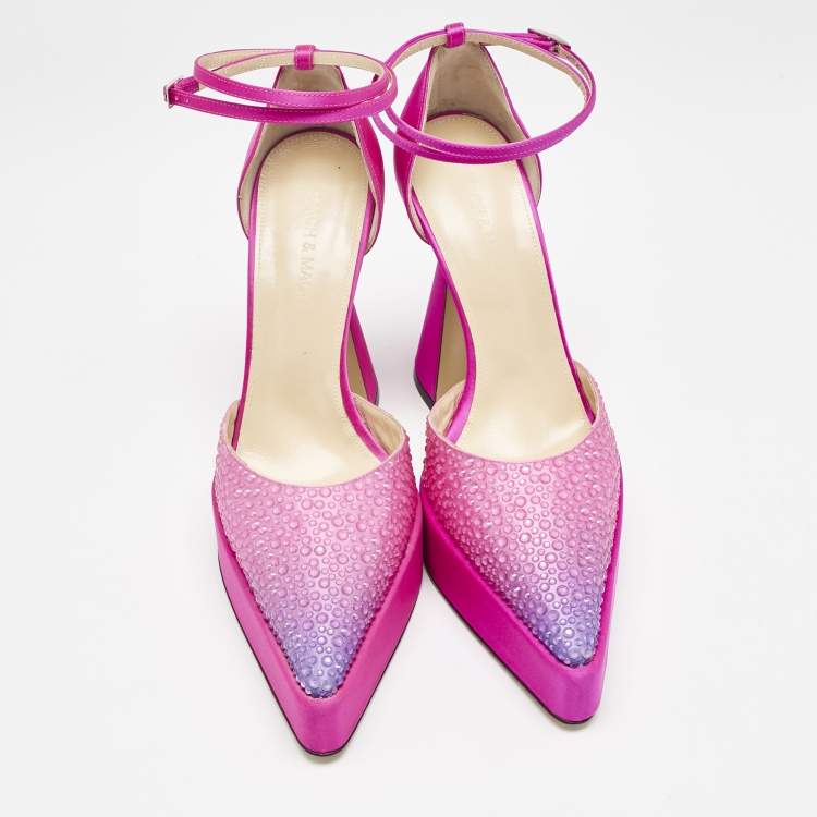 Pre Owned Mach & Mach Pink Satin Galaxy Crystalized Platform Pumps Size 39