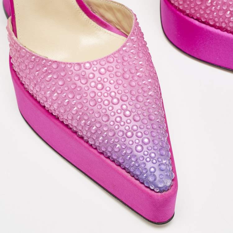 Pre Owned Mach & Mach Pink Satin Galaxy Crystalized Platform Pumps Size 39