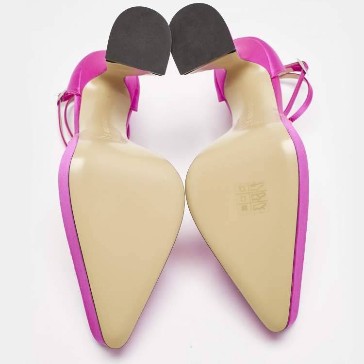 Pre Owned Mach & Mach Pink Satin Galaxy Crystalized Platform Pumps Size 38