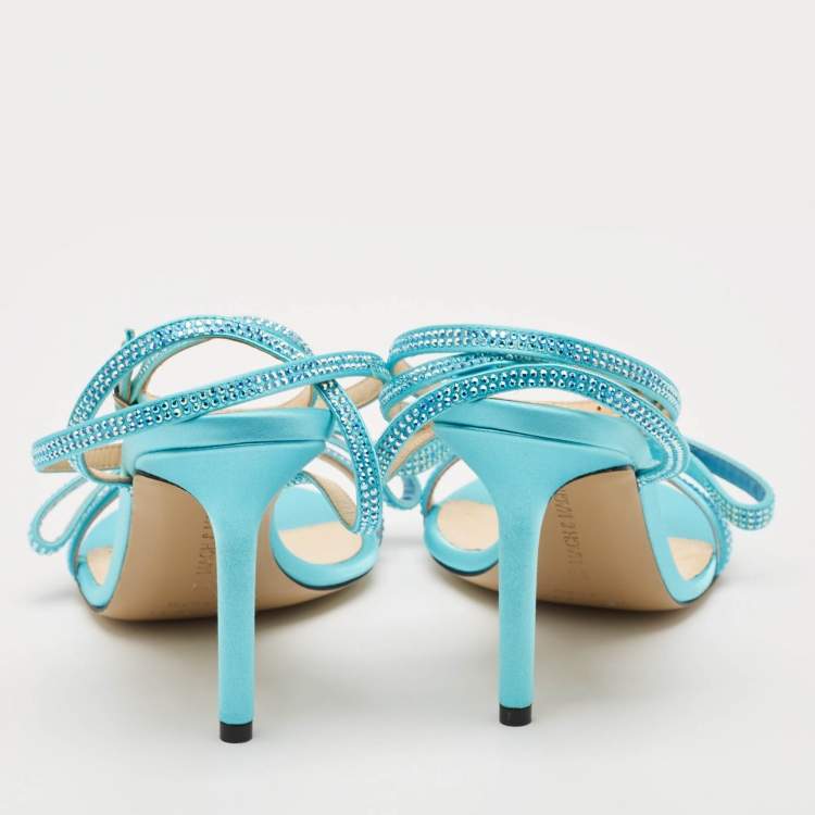 Pre Owned Mach & Mach Blue Satin and PVC French Bow Sandals Size 38