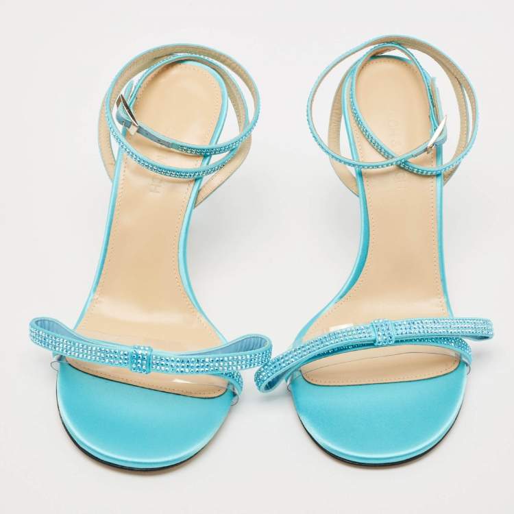 Pre Owned Mach & Mach Blue Satin and PVC French Bow Sandals Size 38