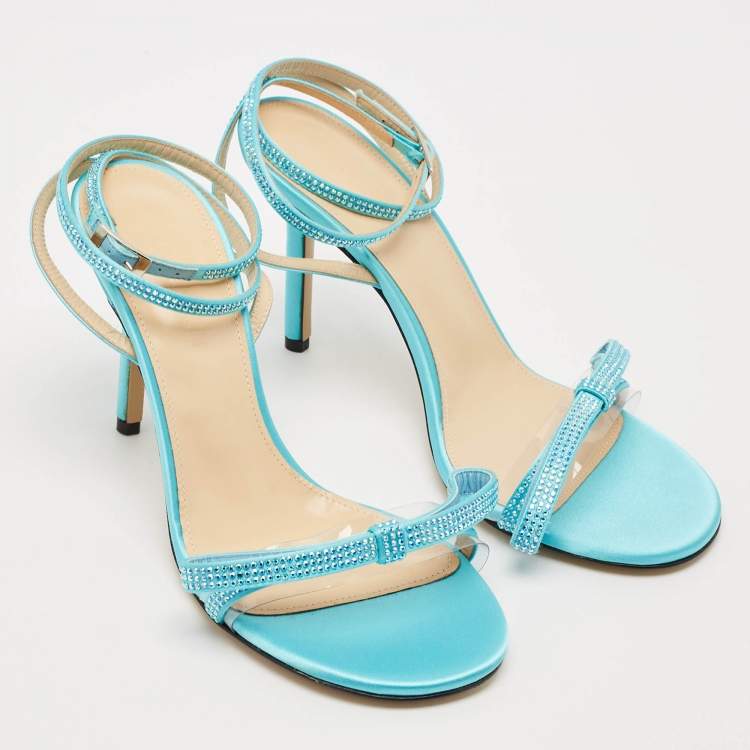 Pre Owned Mach & Mach Blue Satin and PVC French Bow Sandals Size 38