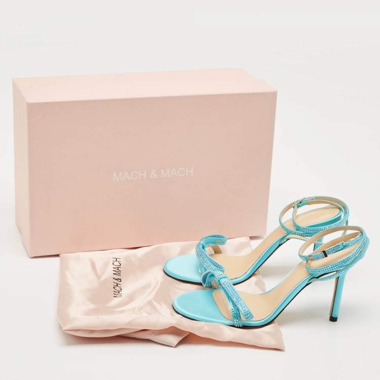Pre Owned Mach & Mach Blue Satin and PVC French Bow Sandals Size 38