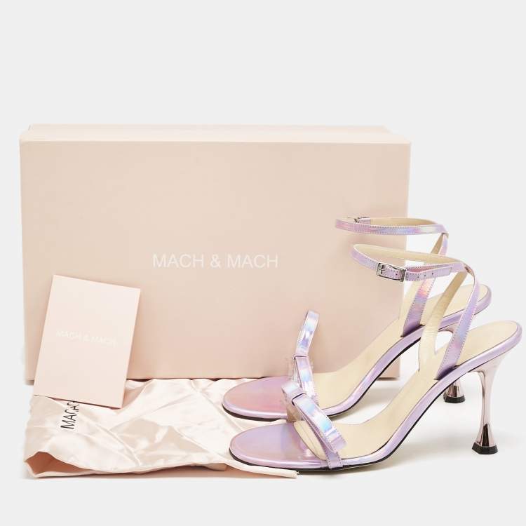 Pre Owned Mach & Mach Purple Iridescent Leather French Bow Sandals Size 39