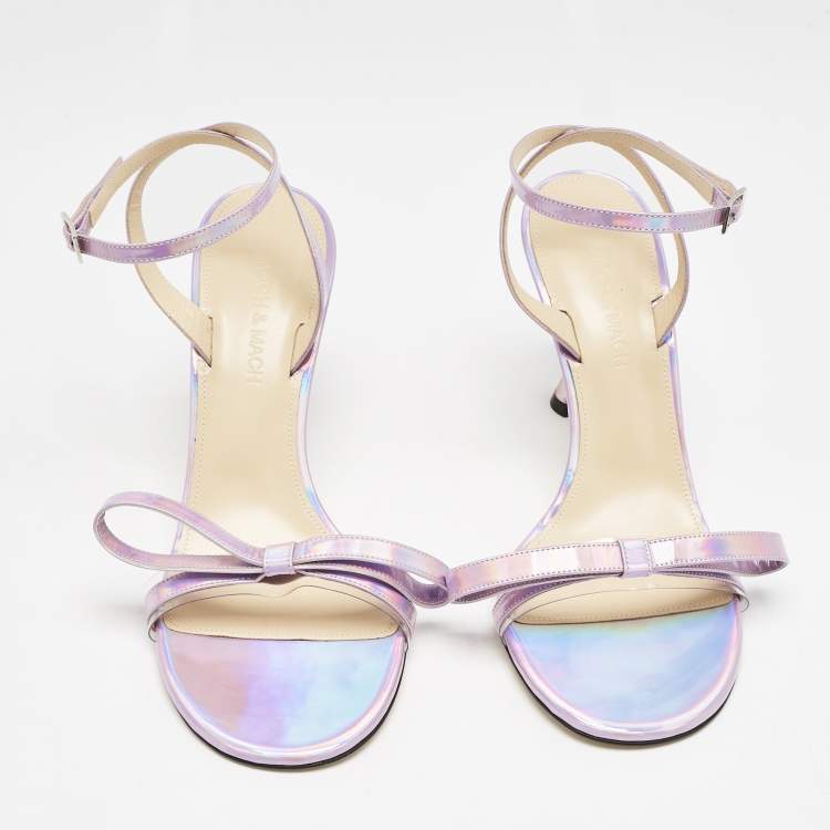 Pre Owned Mach & Mach Purple Iridescent Leather French Bow Sandals Size 39