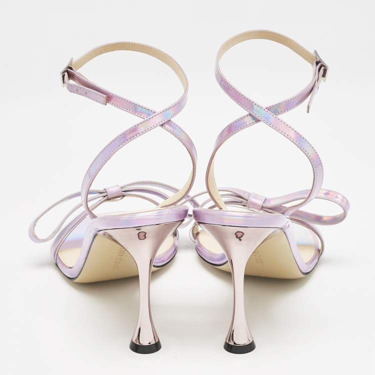 Pre Owned Mach & Mach Purple Iridescent Leather French Bow Sandals Size 39