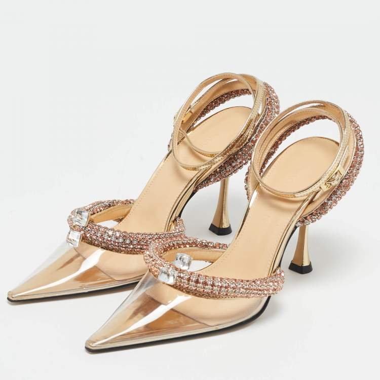 Pre Owned Mach & Mach Transparent PVC Crystal Embellished Georgia Pumps Size 36