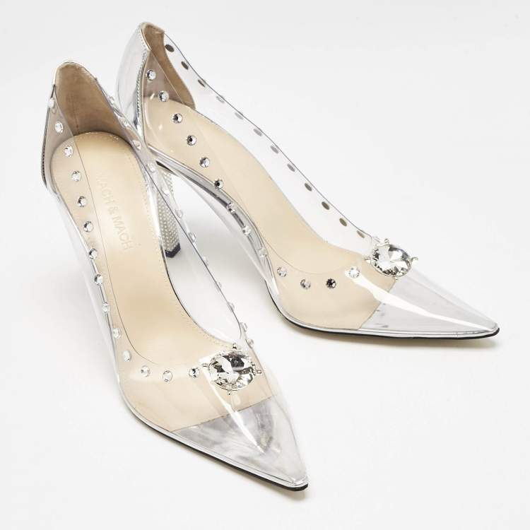 Pre Owned Mach & Mach Transparent PVC and Leather Diamond Dreams Pumps Size 39