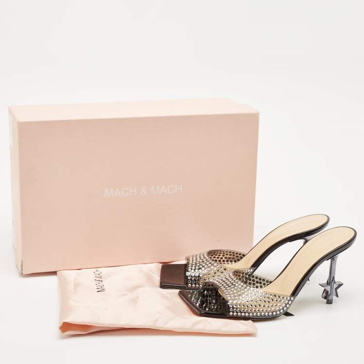 Pre Owned Mach & Mach Black PVC Crystal Embellished Star Slide Sandals Size 38