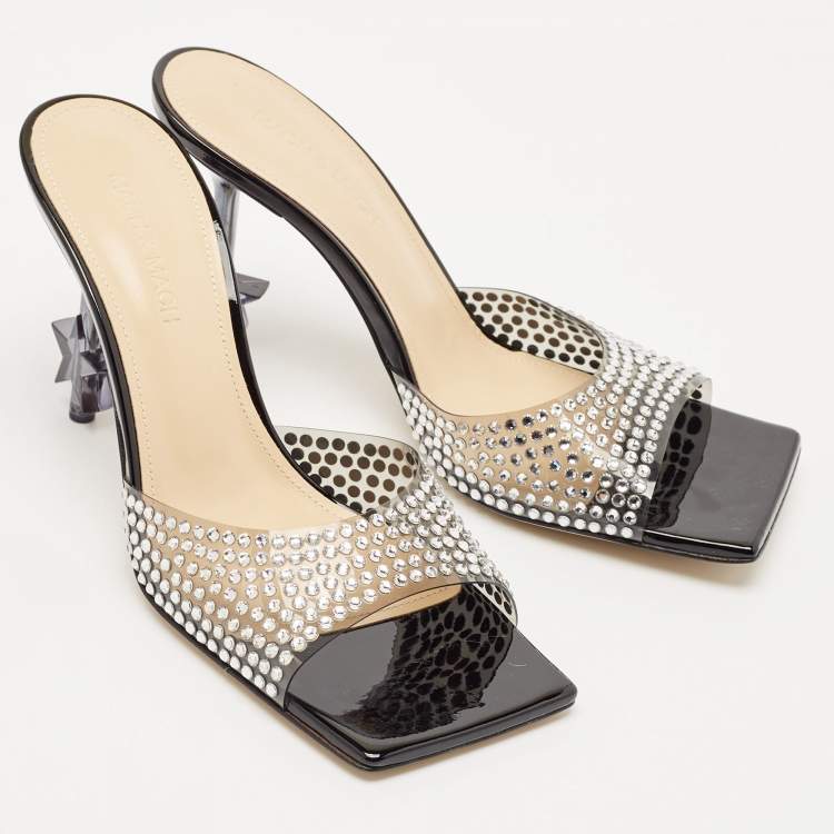 Pre Owned Mach & Mach Black PVC Crystal Embellished Star Slide Sandals Size 38