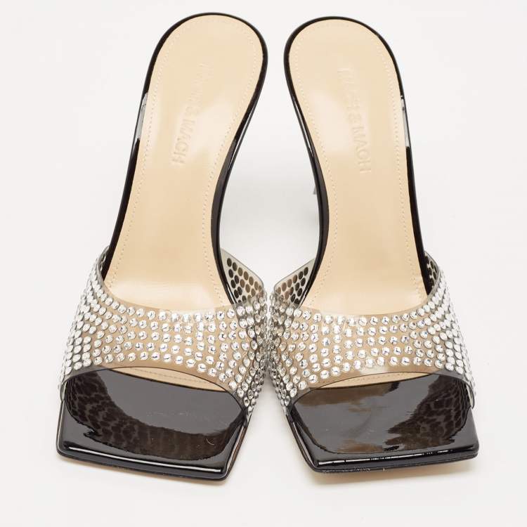 Pre Owned Mach & Mach Black PVC Crystal Embellished Star Slide Sandals Size 38
