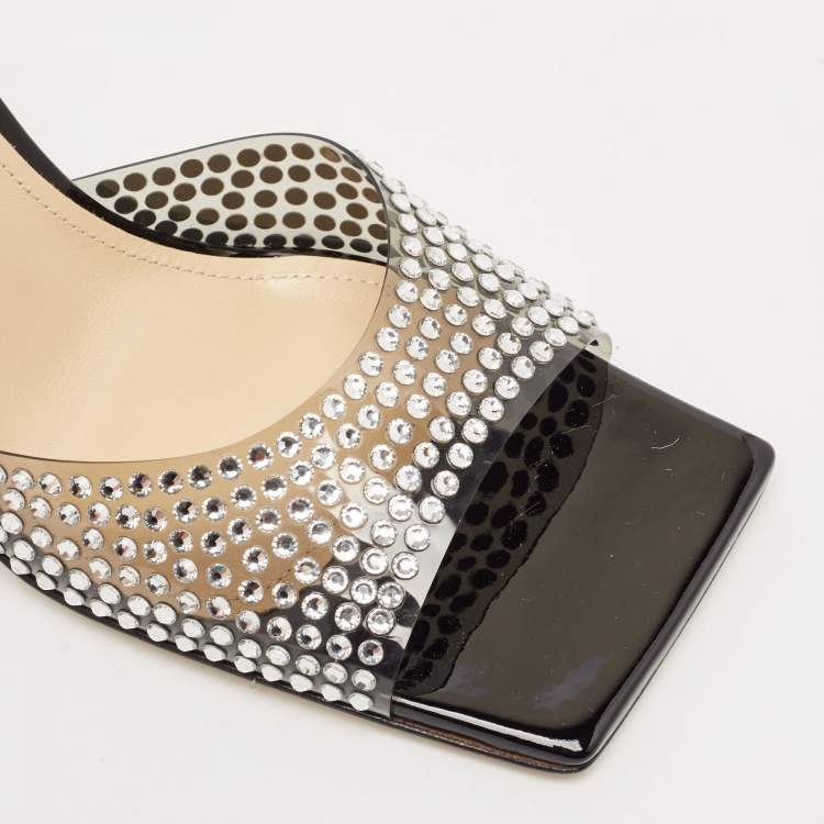 Pre Owned Mach & Mach Black PVC Crystal Embellished Star Slide Sandals Size 38