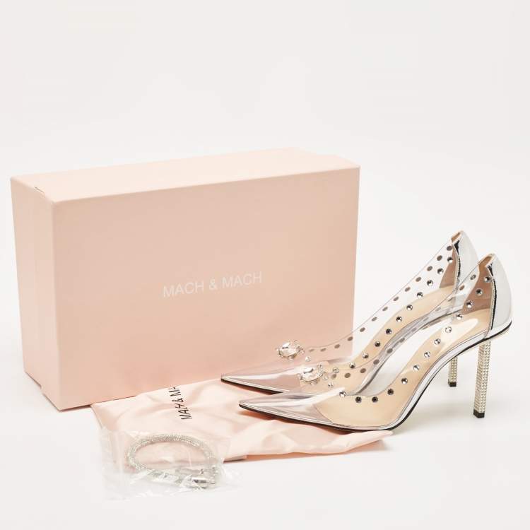 Pre Owned Mach & Mach Transparent PVC and Leather Diamond Dreams Pumps Size 39.5