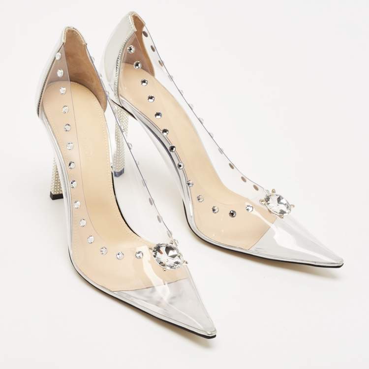 Pre Owned Mach & Mach Transparent PVC and Leather Diamond Dreams Pumps Size 39.5