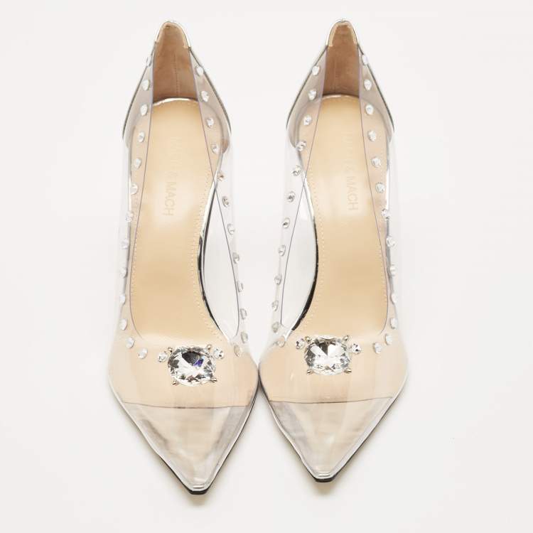 Pre Owned Mach & Mach Transparent PVC and Leather Diamond Dreams Pumps Size 39.5