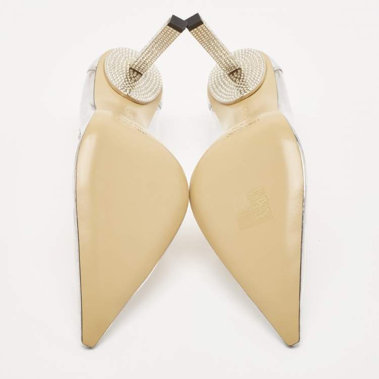 Pre Owned Mach & Mach Transparent PVC and Leather Diamond Dreams Pumps Size 39.5