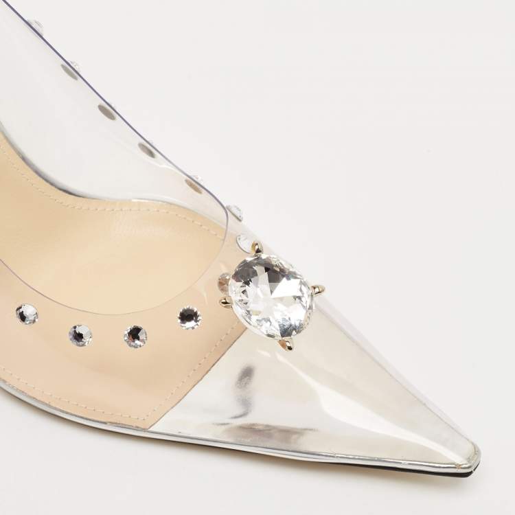 Pre Owned Mach & Mach Transparent PVC and Leather Diamond Dreams Pumps Size 39.5