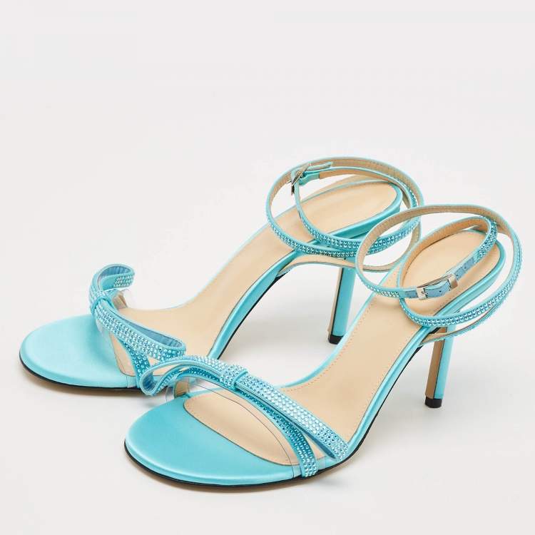 Pre Owned Mach & Mach Blue Satin and PVC French Bow Sandals Size 38