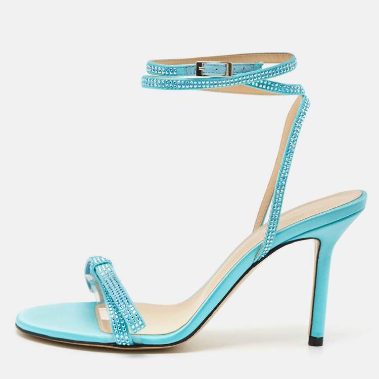 Pre Owned Mach & Mach Blue Satin and PVC French Bow Sandals Size 38